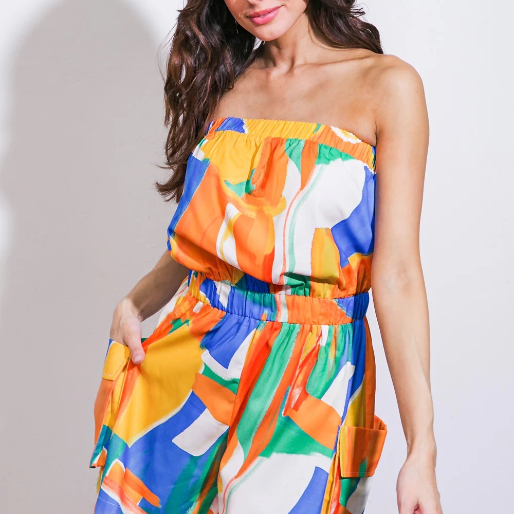 Flying Tomato Multicolor Strapless Jumpsuit Size Small